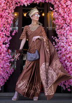 Monjolika Fashion Printed Satin Brown Colour Classic Saree - Distacart