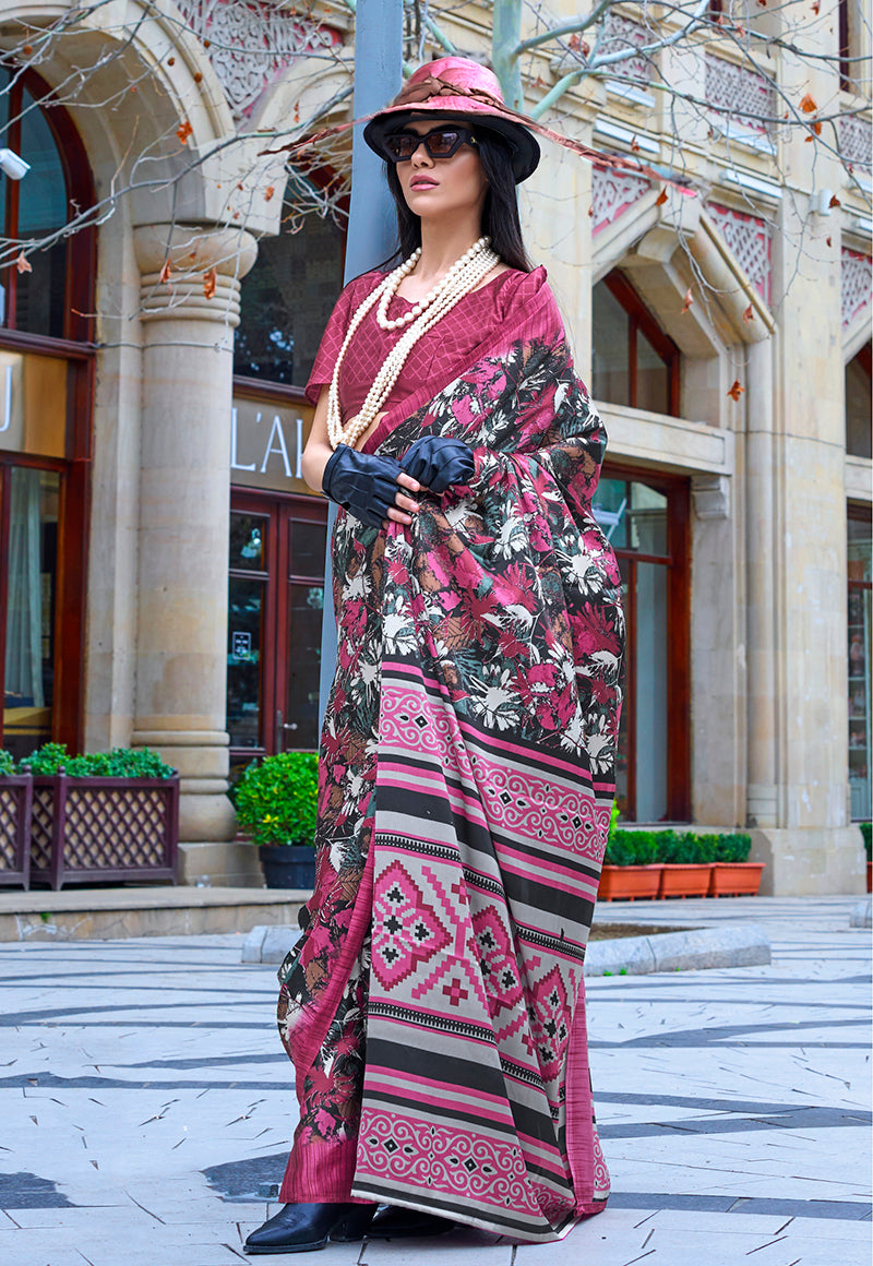 Monjolika Fashion Printed Satin Multi Colour Classic Saree - Distacart