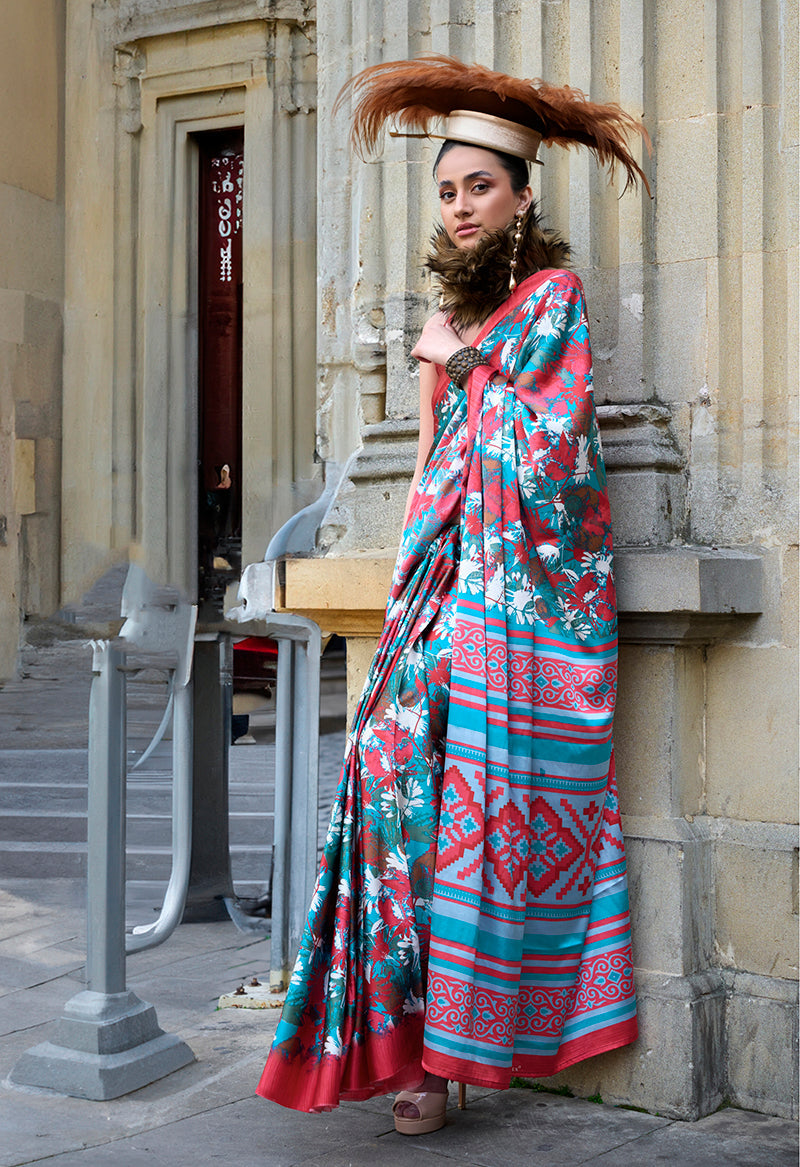 Monjolika Fashion Printed Satin Multi Colour Classic Saree - Distacart