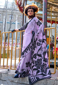 Monjolika Fashion Printed Satin Lavender Colour Classic Saree - Distacart
