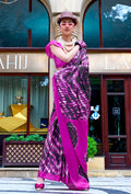 Monjolika Fashion Printed Satin Magenta Colour Classic Saree - Distacart