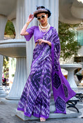 Monjolika Fashion Printed Satin Dark Violet Colour Classic Saree - Distacart
