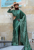 Monjolika Fashion Printed Satin Dark Green Colour Classic Saree - Distacart