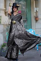 Monjolika Fashion Printed Satin Black Colour Classic Saree - Distacart
