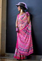 Monjolika Fashion Printed Satin Pink Colour Classic Saree - Distacart