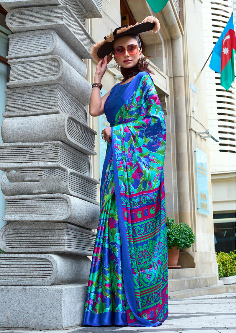 Monjolika Fashion Printed Satin Multi Colour Classic Saree - Distacart