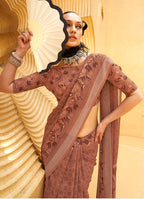 Monjolika Fashion Printed Georgette Classic Saree In Brown - Distacart