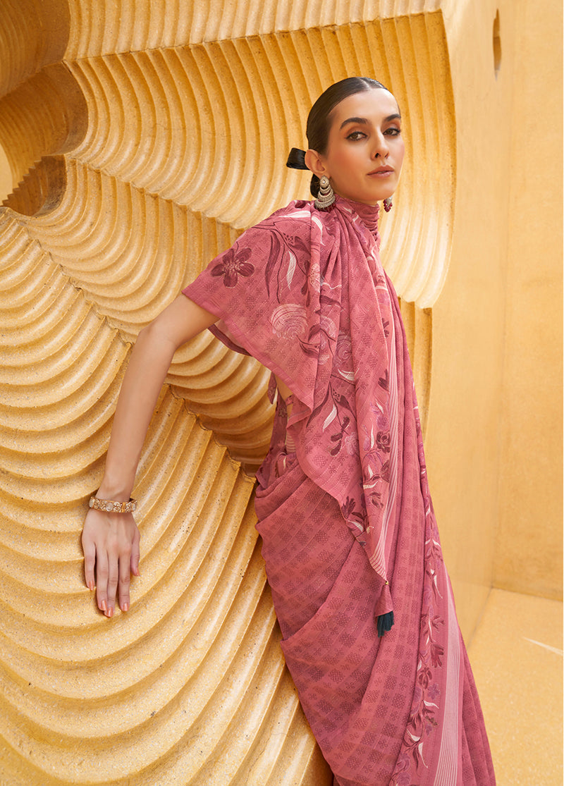 Monjolika Fashion Printed Georgette Classic Saree In Pink - Distacart