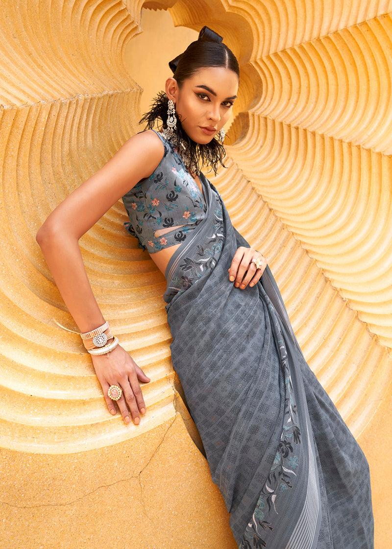 Monjolika Fashion Printed Georgette Classic Saree In Grey - Distacart