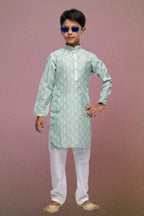 Raivat Ethnic Cotton Thread Work Kids Kurta Pajama In Light Green Colour