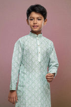 Raivat Ethnic Cotton Thread Work Kids Kurta Pajama In Light Green Colour