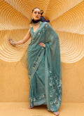 Monjolika Fashion Printed Georgette Classic Saree In Teal - Distacart