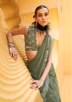 Monjolika Fashion Printed Georgette Classic Saree In Green - Distacart