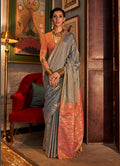 Monjolika Fashion Tussar Silk Weaving Grey Traditional Saree - Distacart
