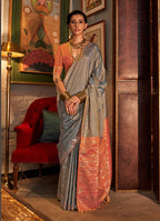 Monjolika Fashion Tussar Silk Weaving Grey Traditional Saree - Distacart