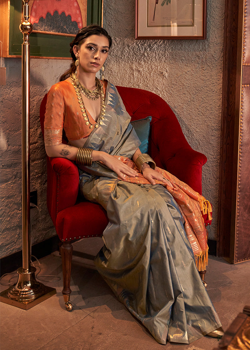Monjolika Fashion Tussar Silk Weaving Grey Traditional Saree - Distacart