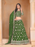 Monjolika Fashion Embroidered Art Silk Green Designer Lehenga Choli
