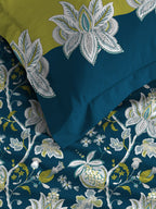 MYTRIDENT Blue White Floral Cotton 144 TC Queen Bedsheet With 2 Pillow Covers - Distacart