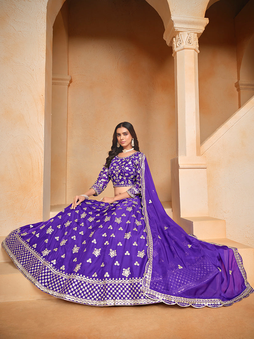 Monjolika Fashion Embroidered Art Silk Violet Designer Lehenga Choli