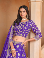Monjolika Fashion Embroidered Art Silk Violet Designer Lehenga Choli