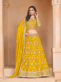 Monjolika Fashion Embroidered Art Silk Yellow Designer Lehenga Choli
