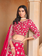 Monjolika Fashion Embroidered Art Silk Rani Pink Designer Lehenga Choli