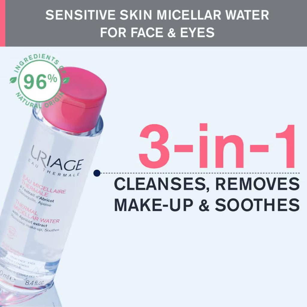 Uriage Thermal Micellar Water for Sensitive Skin Removes Makeup from Face & Eyes Dermat Recommended