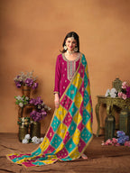 Monjolika Fashion Rani-Pink Color Embroidered Santoon Chinnon Salwar Suit - Distacart