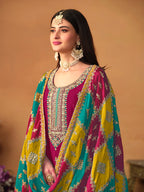 Monjolika Fashion Rani-Pink Color Embroidered Santoon Chinnon Salwar Suit - Distacart