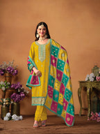 Monjolika Fashion Mustard Color Embroidered Santoon Chinnon Salwar Suit - Distacart