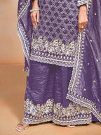 Monjolika Fashion Violet Color Embroidered Santoon Art Silk Salwar Suit - Distacart