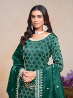Monjolika Fashion Teal-Green Color Embroidered Santoon Art Silk Salwar Suit - Distacart