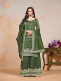 Monjolika Fashion Dark-Green Color Embroidered Santoon Art Silk Salwar Suit - Distacart