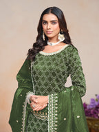 Monjolika Fashion Dark-Green Color Embroidered Santoon Art Silk Salwar Suit - Distacart