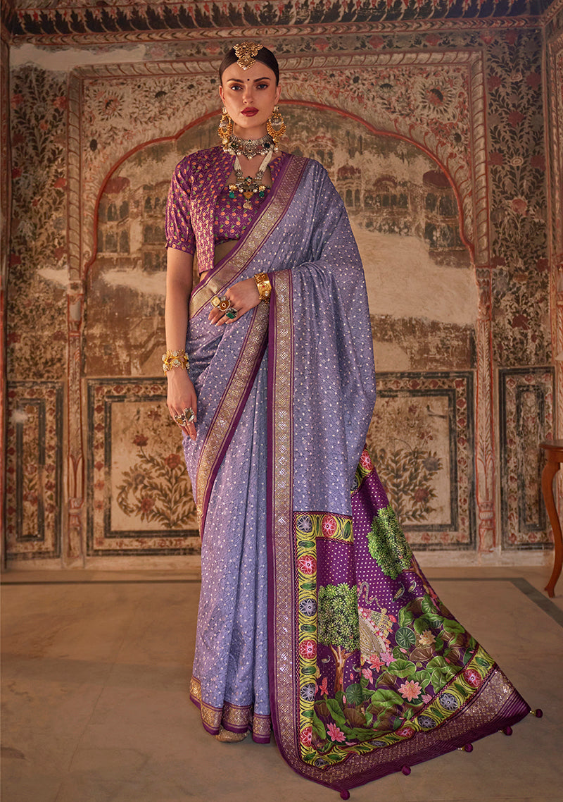 Monjolika Fashion Lavender Printed Viscose Silk Designer Traditional Saree