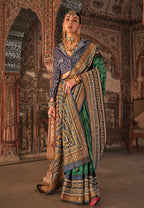 Monjolika Fashion Green Printed Viscose Silk Designer Traditional Saree