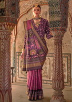 Monjolika Fashion Dark Pink Printed Viscose Silk Designer Traditional Saree