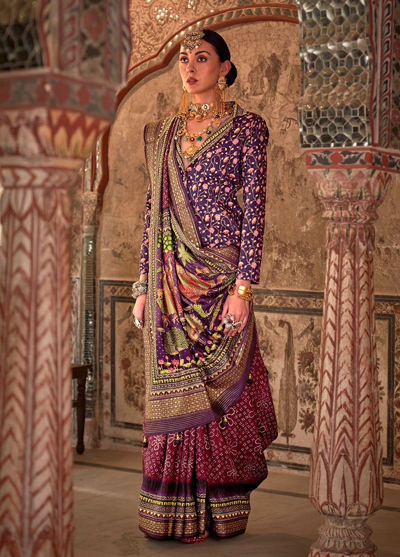 Monjolika Fashion Maroon Printed Viscose Silk Designer Traditional Saree
