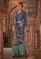 Monjolika Fashion Green Printed Viscose Silk Designer Traditional Saree