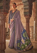 Monjolika Fashion Mauve Printed Viscose Silk Designer Traditional Saree