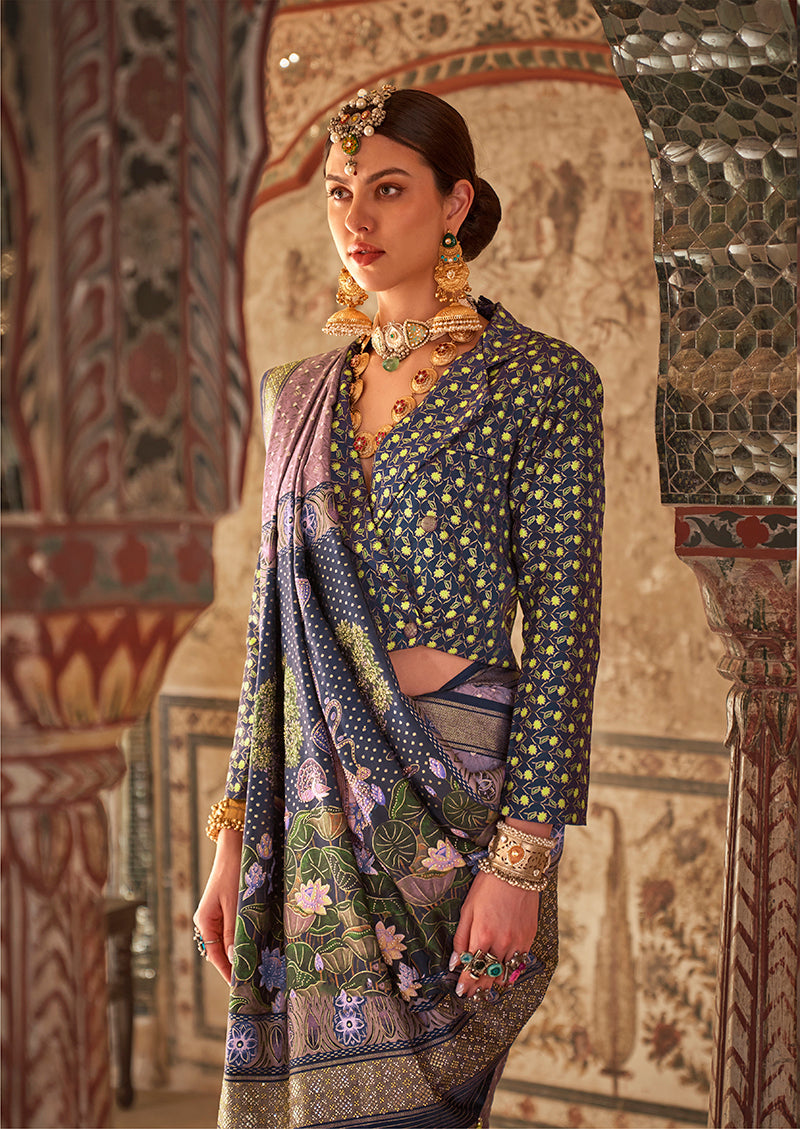 Monjolika Fashion Mauve Printed Viscose Silk Designer Traditional Saree
