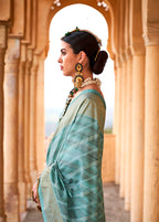 Monjolika Fashion Viscose Turquoise Foil Print Contemporary Saree