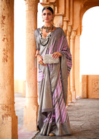 Monjolika Fashion Viscose Lavender Foil Print Contemporary Saree