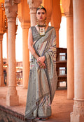 Monjolika Fashion Viscose Slate Grey Foil Print Contemporary Saree