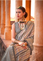 Monjolika Fashion Viscose Slate Grey Foil Print Contemporary Saree