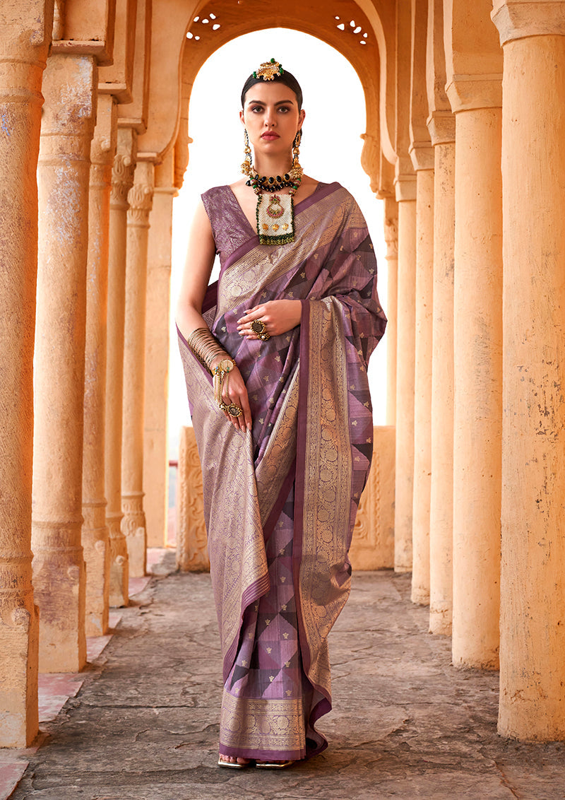 Monjolika Fashion Viscose Purple Foil Print Contemporary Saree