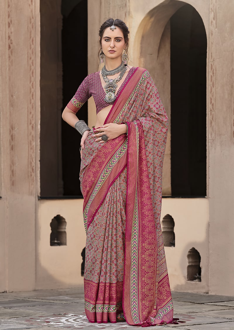 Monjolika Fashion Silk Patola Print Maroon Traditional Saree - Distacart
