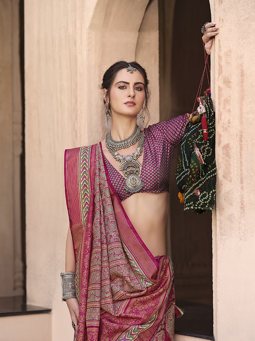 Monjolika Fashion Silk Patola Print Maroon Traditional Saree - Distacart