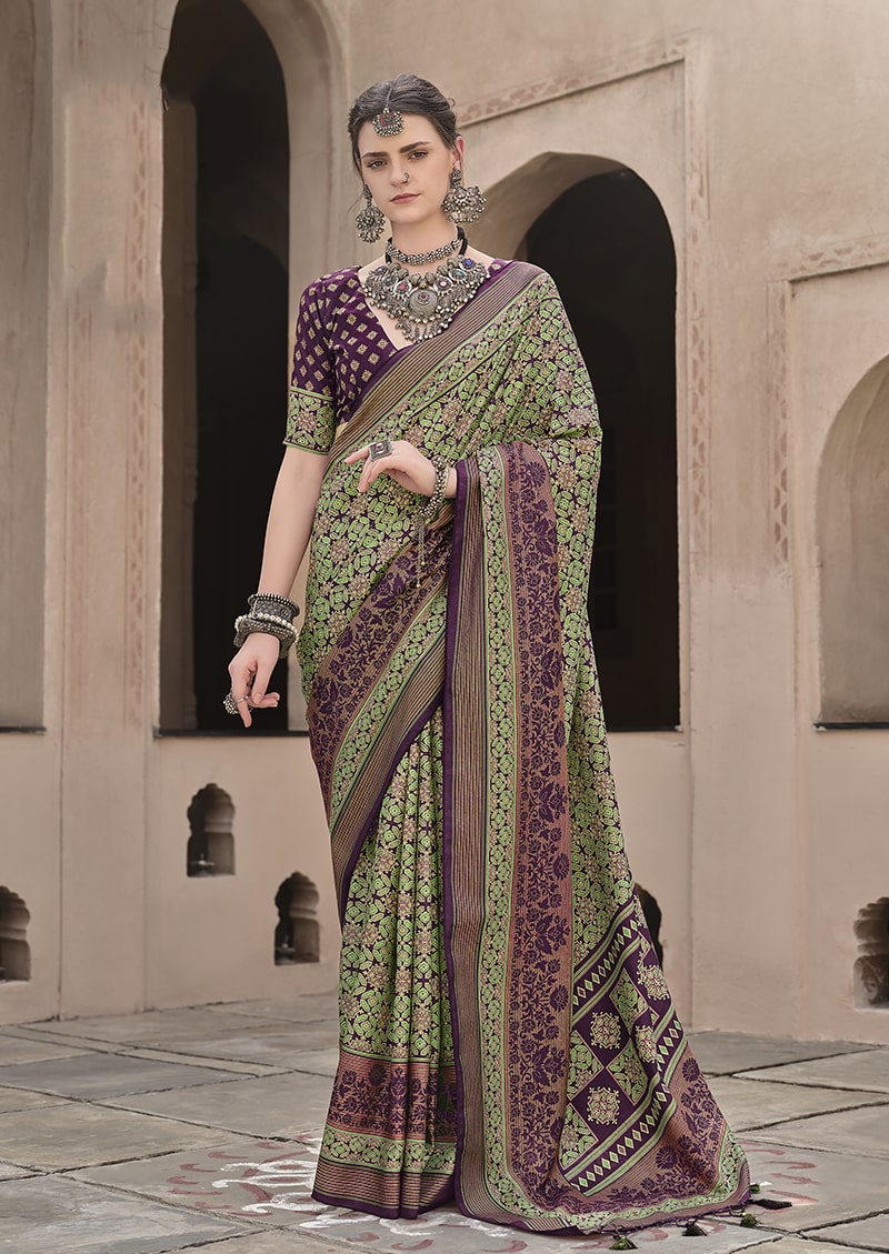 Monjolika Fashion Silk Patola Print Green Traditional Saree - Distacart