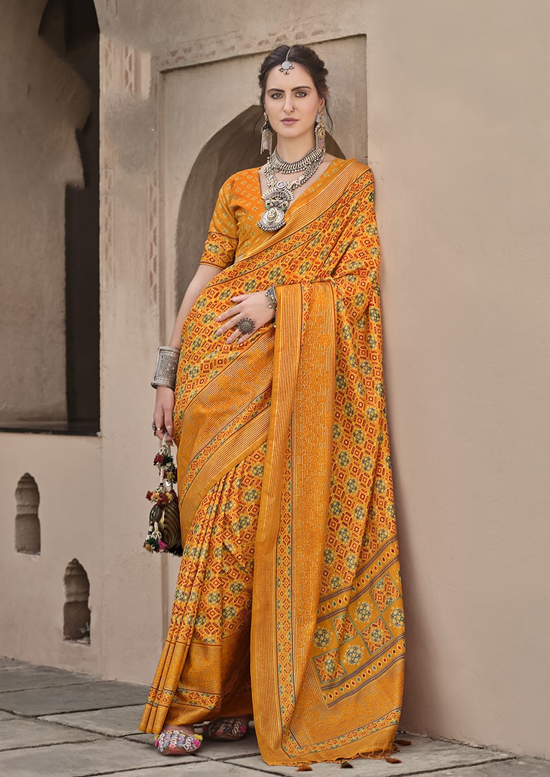 Monjolika Fashion Silk Patola Print Amber Traditional Saree - Distacart